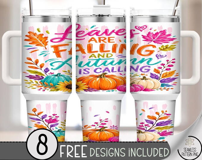 Autumn Fall Pumpkin 40oz Tumbler Wrap, Leaves Falling Sublimation Design, Digital Download, B10475