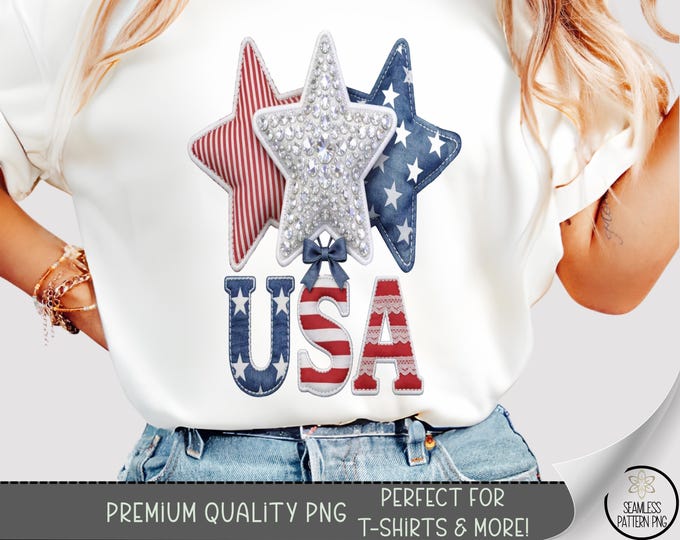 Patriotic T-shirt PNG, Americana Star Sublimation Design, Flag DTF Shirt Graphic, Glitter TShirt File, Digital Download, B10181
