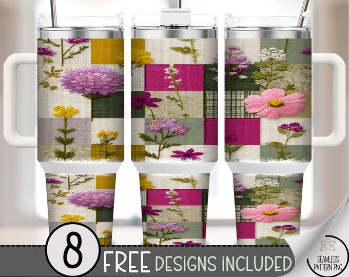 Wildflower Patchwork 40oz Tumbler Wrap,  Sublimation Design, Digital Download, B10498