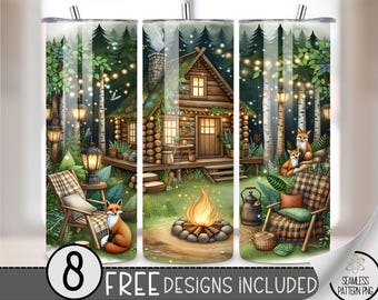 Log Cabin Tumbler Wrap, Cabincore 20oz Skinny Tumbler Sublimation Design, Hunter Glamping Tumbler Wrap File,Forest Retreat PNG Seamless File