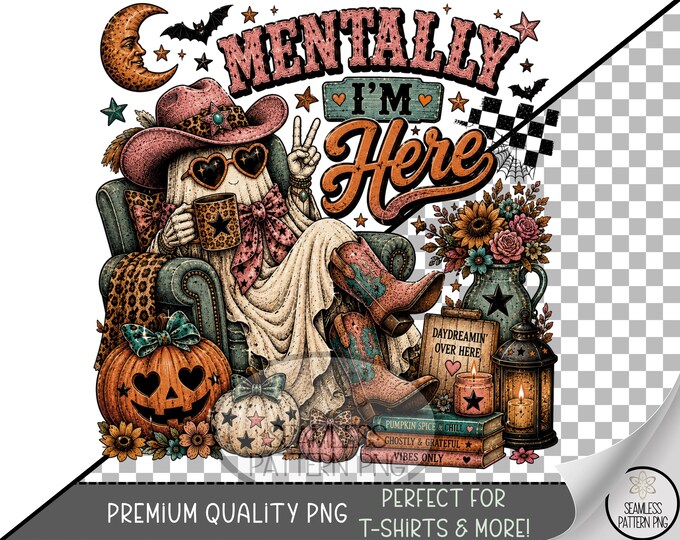 Halloween Sublimation Design, Spooky Cowgirl Ghost UV DTF Graphic, Retro Boho Clip Art, Digital Download, B10386