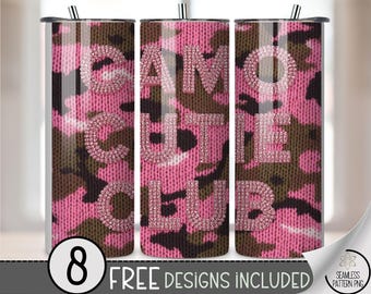 Camo Club 20 Oz Tumbler Wrap, Pink Faux Yarn Sublimation Design For Straight Tumblers, B935
