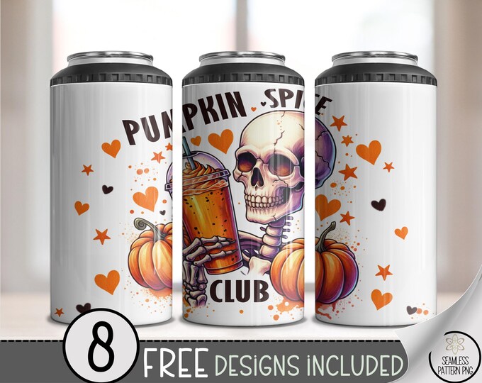 Pumpkin Spice Club 4-in-1 Tumbler Wrap, Skeleton Fall Coffee PNG, Funny Halloween Pumpkin Spice Design, Can Cooler Sublimation, A358