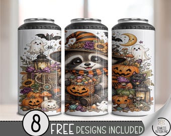 Halloween 4-in-1 Can Cooler Wrap, Raccoon Sublimation Design, 16 oz, Digital Download, B10413