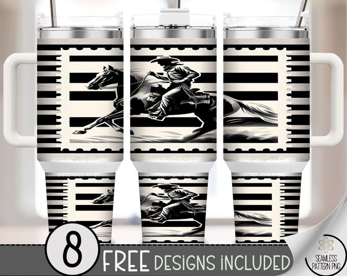 Horse 40 oz tumbler wrap: Cowboy Sublimation Design, Dynamic Western PNG Files, Moody 40oz Tumbler Design, Rustic Vintage Style A492