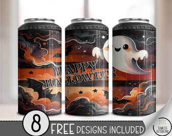Halloween Ghost Can Cooler Wraps, Cute Halloween 4 in 1 Wrap, Ghostly Design Printable Hard Can Sleeve, Festive Drink Cover File, A442