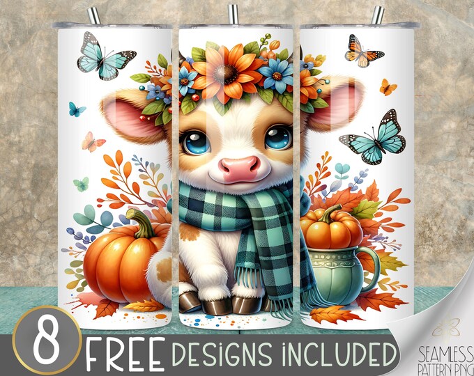 Highland Cow Tumbler Wrap, Plaid 20 oz Tumbler Sublimation Designs, Pumpkin  Cow Tumbler File, Cute Highland Cow Tumbler Design