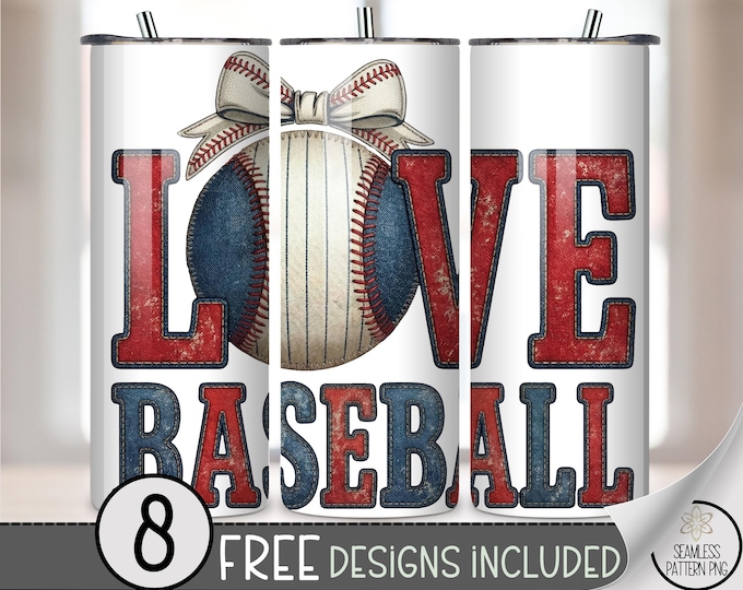Love Baseball 20 oz Tumbler Wrap, Sporty Sublimation Design for Straight Tumblers, Vintage PNG Files, Patriotic Download, B10186