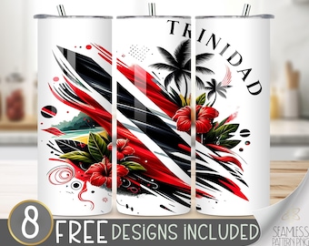 Trinidad Tumbler Wrap, Trinidadian Flag Sublimation Design, 20oz Skinny Tumbler Design Summer Tumbler Wrap, Caribbean Theme Vacation Tumbler