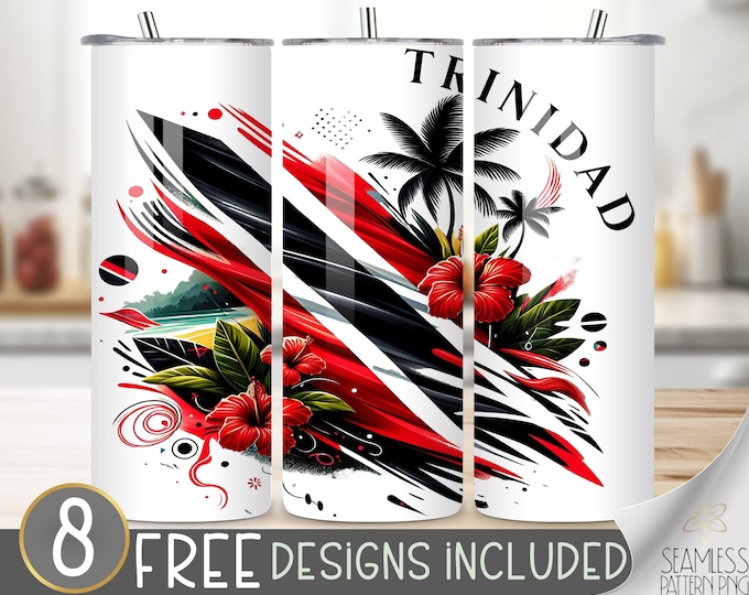 Trinidad Tumbler Wrap, Trinidadian Flag Sublimation Design, 20oz Skinny Tumbler Design Summer Tumbler Wrap, Caribbean Theme Vacation Tumbler
