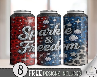 Fourth of July 4-in-1 Can Cooler Wrap, Patriotic Sparkle Sublimation Design, Americana Glam 16 oz 4-in-1 File, Digital Download, B10144