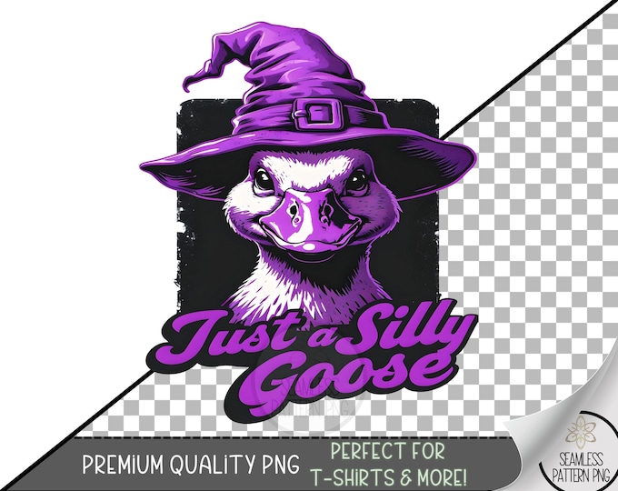 Halloween Goose sublimation Design, Whimsical Purple Witch Hat, Silly Goose Clipart, Fun Duck Shirt Graphic, DTF Sublimation File A427