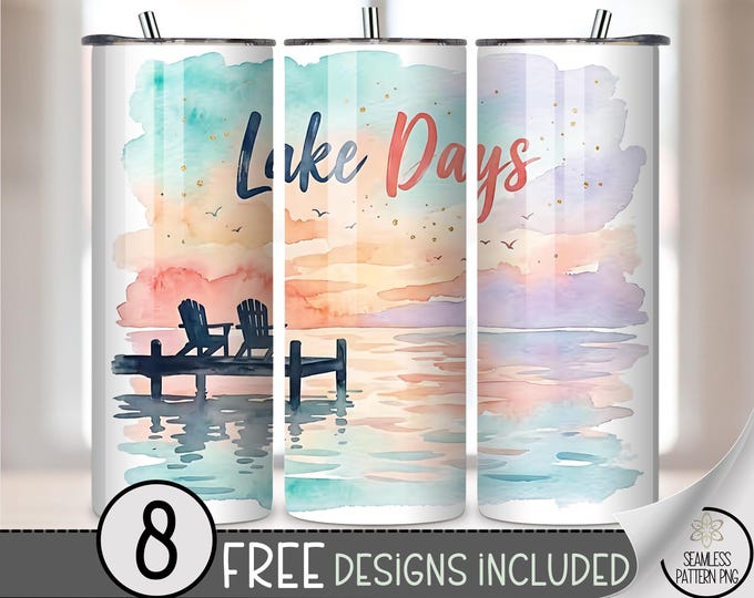 Lake Days 20 Oz Tumbler Wrap, Relaxing Summer Sublimation Design, Digital Download, B10077