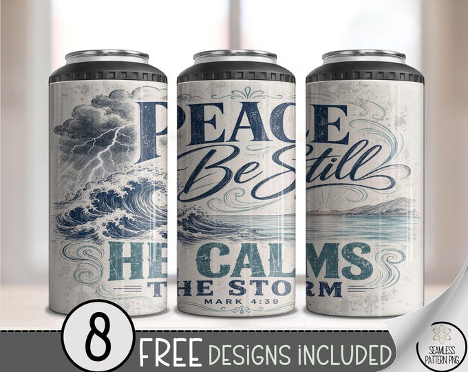 Peace Be Still 4-in-1 Can Cooler Wrap, Nautical Sublimation Design, Farmhouse 16 oz 4-in-1 File, B10312