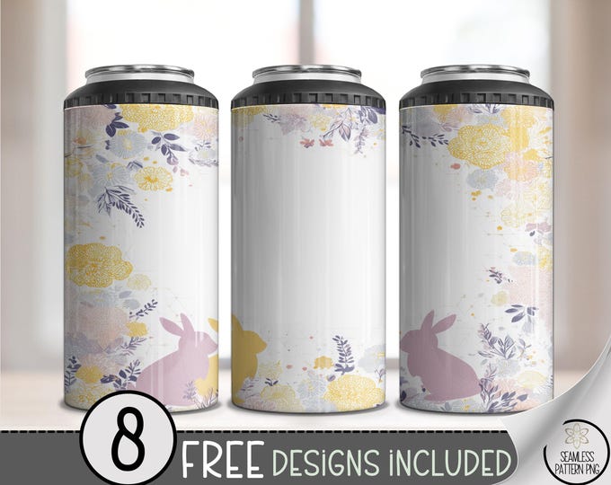 Easter Bunny PNG, 4-in-1 Can Cooler Wrap, Pastel Bunny Sublimation Design, Add Your Name, Digital Download, B10000