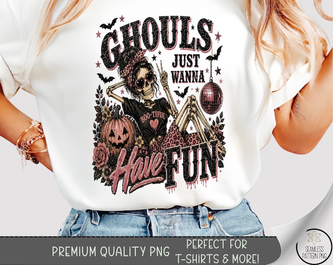 Halloween Skeleton T-Shirt PNG, Ghouls Sublimation Design, Retro Spooky TShirt File, Digital Download, B10349