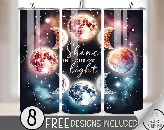 Shine Moon Tumbler Wrap,Pastel Moon 20 Oz Skinny Tumbler Sublimation Design,Celestial Png Tumbler Wrap,Outer space PNG File Instant Download