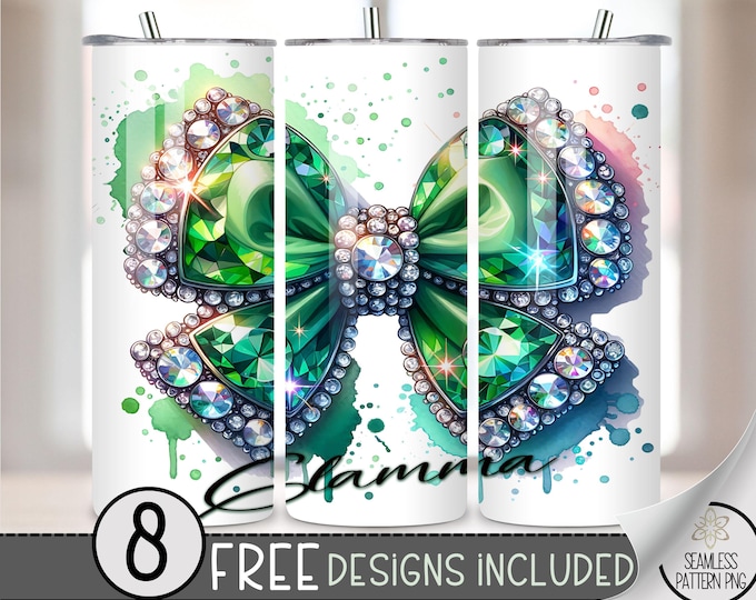 Rhinestone Coquette 20oz Skinny Tumbler Sublimation Design, Glamma Coquette Tumbler Wrap File PNG, Glitter Glamma 20 oz Wrap, A174