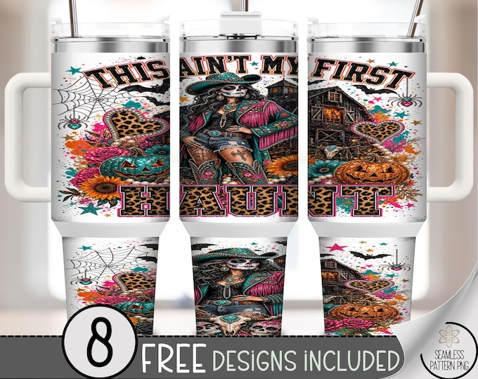 Halloween 40oz Tumbler Wrap, Sugar Skull Cowgirl Sublimation Design, Spooky Western PNG, Digital Download, B10447