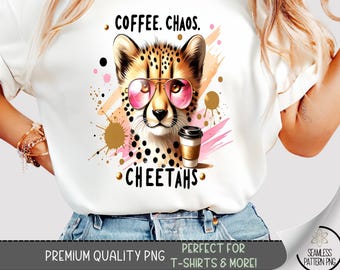 Cheetah T-Shirt Design, Chaos Coffee Sublimation Design, Funny Jungle Animal Sweatshirt PNG, Safari Summer Aesthetic for Shirts, A222