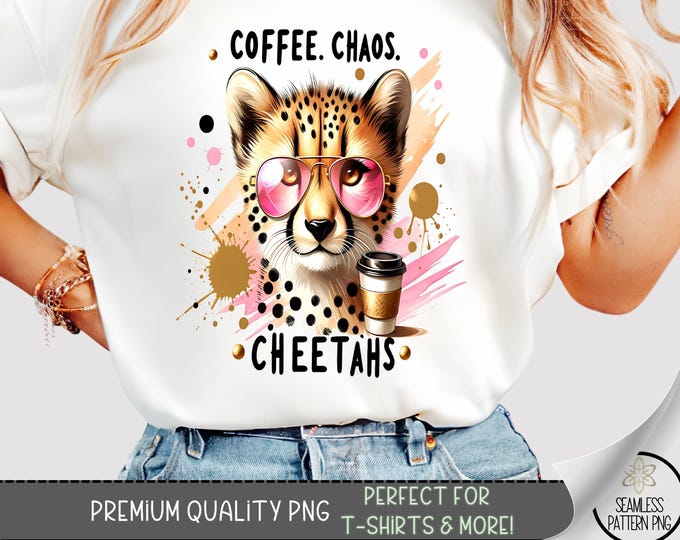 Cheetah T-Shirt Design, Chaos Coffee Sublimation Design, Funny Jungle Animal Sweatshirt PNG, Safari Summer Aesthetic for Shirts, A222