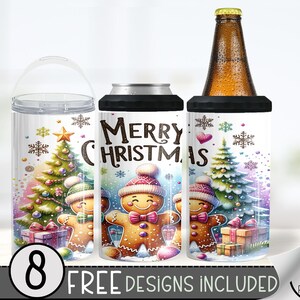 Christmas Gingerbread 4in1 Can Cooler Wrap, Cute Xmas 4 in 1 Tumbler PNG, Merry Christmas 16 Oz Can Cooler Sublimation Design,Christmas Tree