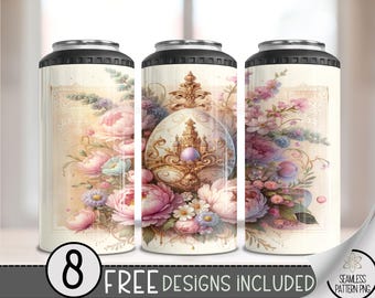 Shabby Chic Easter 4 in 1 Can Cooler Wrap, Easter Egg 4in1 Tumbler PNG, Floral 16 Oz Can Cooler Sublimation Design, Rococo Grand Millennial