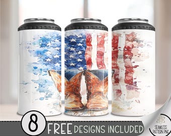 American Flag 4 in 1 Can Cooler Wrap,Patriotic Western Boots Sublimation Design, Cowboy Boots 4in1 Tumbler PNG,Country Girl 16 Oz Can Cooler