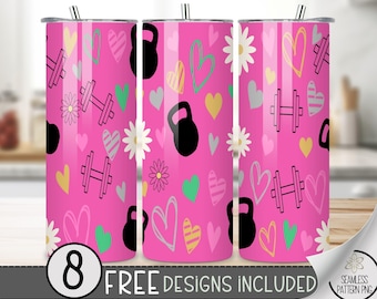 Fitness Tumbler Wrap Design,Seamless Digital Dumb Bells Kettlebell Fitness Fashion Girl 20Oz Tumbler Wrap,20Oz Gym Motivational Tumbler Wrap