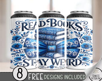 Chinoiserie Book 4 in 1 Can Cooler Wrap, Girly Toile 4in1 Tumbler PNG,Book Lover 16 Oz Can Cooler Sublimation Design,Book Hard Can PNG, A145