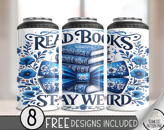 Chinoiserie Book 4 in 1 Can Cooler Wrap, Girly Toile 4in1 Tumbler PNG,Book Lover 16 Oz Can Cooler Sublimation Design,Book Hard Can PNG, A145