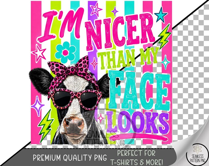 Funny Cow Sublimation Design, Sassy Animal UV DTF Graphic, Humor Clip Art, Digital Download, B10384