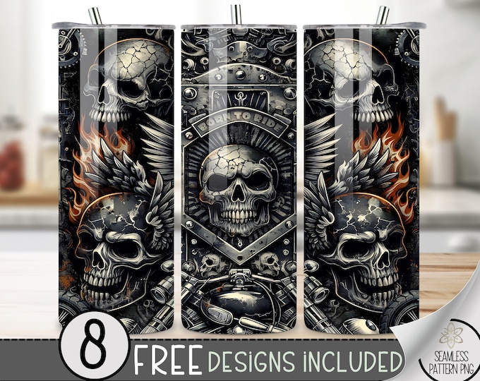 Motorcycle Tumbler Wrap, Seamless Motorcycle Wrap Tumbler, 20oz Skeleton Tumbler Wrap, Straight Tumbler Wrap, Motorcycle Sublimation Tumbler