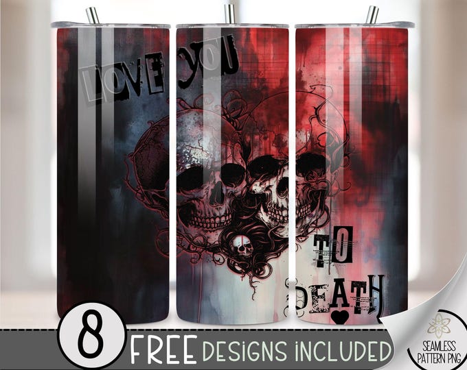 Skull Valentine Tumbler Wrap, Anti Valentine's Day 20oz Skinny Tumbler Sublimation Design, Gothic Tumbler Wrap File PNG, Seamless File
