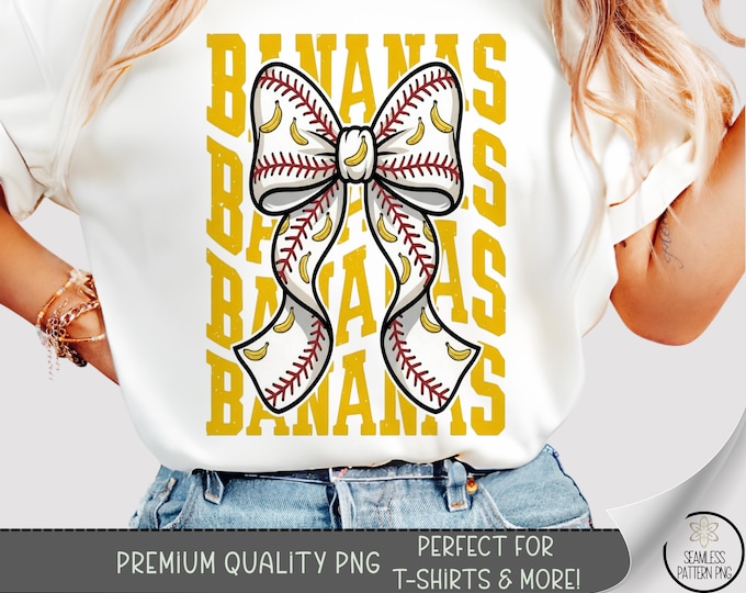 Baseball Banana T-shirt PNG, Coquette Bow Sublimation Design, Sporty DTF Shirt Graphic, Preppy TShirt File, Digital Download, B10204