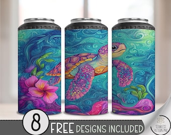 Sea Turtle 4 in 1 Can Cooler Wrap, Tropical 4in1 Tumbler PNG, Colorful Beach PNG 16oz Sublimation Design, Beach Summer Can Wrap, A200