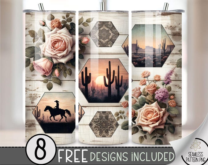 Floral Country Girl Tumbler Wrap, Country Western 20oz Skinny Tumbler Sublimation Design, Boho Western Tumbler Wrap File PNG, Cactus Design