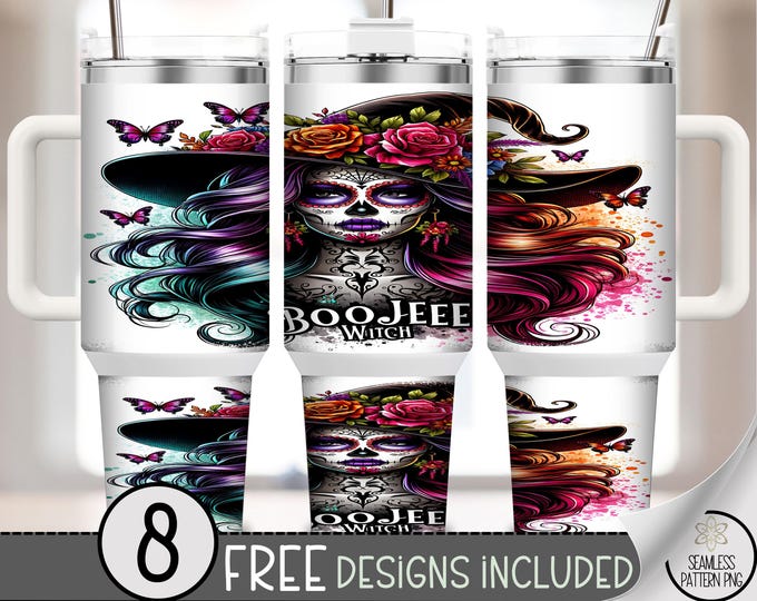 Colorful Witch 40 oz Tumbler Wrap, Vibrant Halloween 40oz Design, Spooky Boho Skull Sublimation for Tumblers, Digital Download, A441