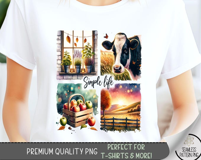 Simple Life T-Shirt Design, Cow Southern PNG, Farm Sweatshirt PNG, Watercolor Orchard Art, Farm Life Sublimation Designs for Shirts, A97