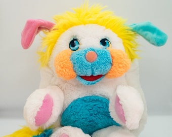 Peluche Popples blanc PUFFBALL vintage rétro des années 1980 | Blanc, bleu, orange, rose | MATTEL DELPLAY 32cm