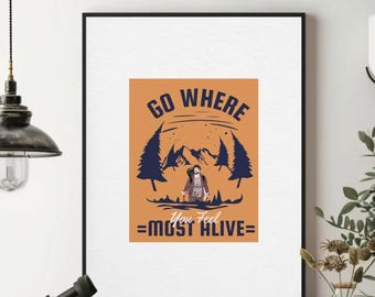 Motivational Hiking Print, Vintage Mountain Scene, Adventure Quote (PDF Download A4 Size)
