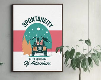 Retro Road Trip Adventure Print – Camper Jeep Travel Quote (A4 PDF Download)