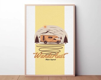 Wanderlust Printable Poster – Camper Van Wall Art – Travel Lover Decor – A4 Digital Download