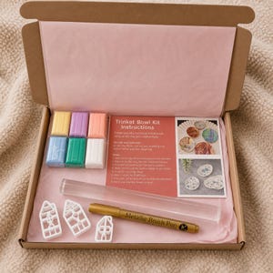 DIY Clay Trinket Bowl Kit | Jewellery Dish Craft Project | Home Decor (Gold Pen Included)
