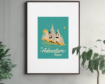 Adventure Begins Wall Art – Hiking, Travel Quote Print (A4 PDF Download)