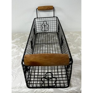 Rectangular Wire Rooster Basket Farmhouse Metal Storage Wood Handles 19x5.5 in image 3