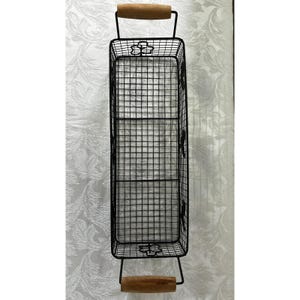 Rectangular Wire Rooster Basket Farmhouse Metal Storage Wood Handles 19x5.5 in image 8