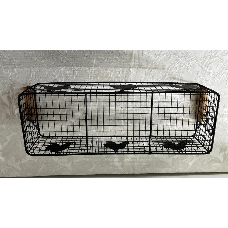 Rectangular Wire Rooster Basket Farmhouse Metal Storage Wood Handles 19x5.5 in image 9