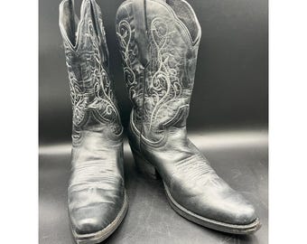 Sterling River Black Leather Western Cowboy Boots Snip Toe SRC 516 Womens 10
