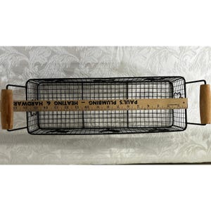Rectangular Wire Rooster Basket Farmhouse Metal Storage Wood Handles 19x5.5 in image 5